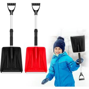 Lasnten 2 Pcs Kids Snow Shovels with D Handle Extendable Plastic Toddler Shovels 27 to 34 Inch for Car Trunk Winter Snow Removal Driveway Camping Yard Garden Activities