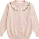 Curipeer Little Girls Cardigan Sweater Buttons Long Sleeve Toddler Knitted Jacket 2-8Y (Beige)