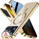 [Full Camera Protection& Mechanical Lock]Magnetic Privacy Case for iPhone 13 Pro Max [Compatible with MagSafe][CD Metal Ring]Full Body Shockproof Metal Bumper, 9H Anti Peeping Glass Cover-Gold