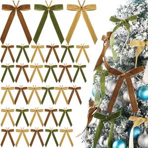 Riceshoot 30 Pcs Christmas Velvet Bow, 6 x 8 Inch Rustic Crafts Gift Bows Nice for Christmas Tree, Garland, Large Gifts, Parties, Indoor or Outdoor Decorations(Retro)