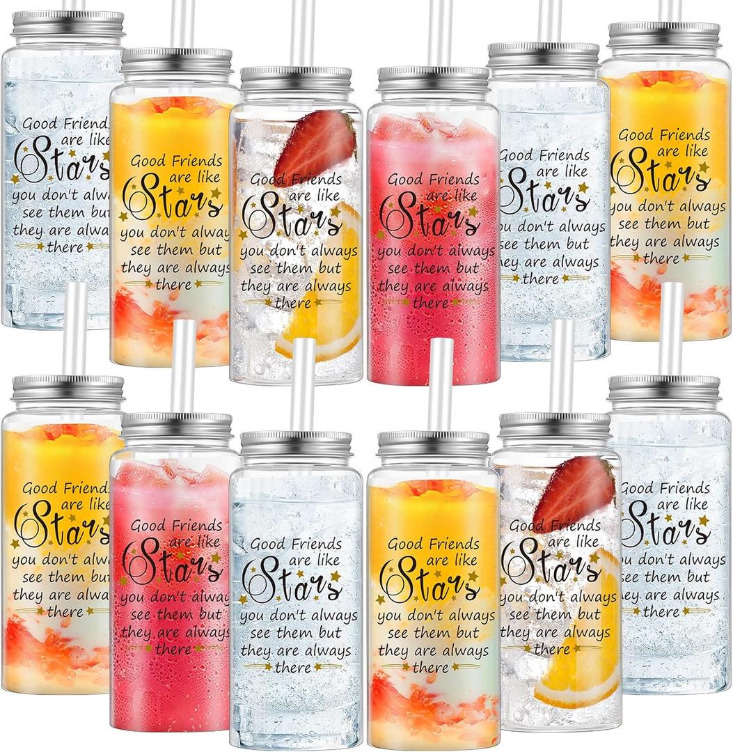 12 Pcs Friendsgiving Gifts Bulk Plastic Friendship Tumblers Good Friends Are Like Stars Cups 13.5 oz Reusable Friend Cups with Straw and Lid for Women Christmas Holiday Gifts Birthday Party