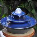 Ceramic Tabletop Fountain, Blue, Fountain with Ball for Indoor Decor, Size 11.8 x 11.8 x 7.8 inch, Material Ceramic, Includes Water Pump and 6 foot Long Power Cord