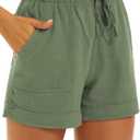 KINGFEN Women Casual Shorts Drawstring Comfy Elastic Waist Shorts Summer Pull On Short with Pockets(S-2XL) (Green)