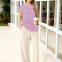 Cap Sleeve Tops for Women Summer Striped Short Sleeve Sweater Top Crew Neck Sleeveless Vest Spring Going Out Shirts (Medium, Pink)