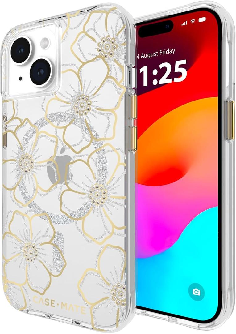 Case-Mate iPhone 15 Case - Floral Gems [12ft Drop Protection] [Compatible with MagSafe] Magnetic Cover with Sparkly Rhinestones for iPhone 15 6.1", Anti-Scratch, Shock Absorbent Materials, Slim