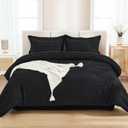 Andency Queen Comforter Set 7 Piece Black - Bed in a Bag Queen Boho Lightweight Fluffy Tufted Bedding Sets with Comforter, Sheets, Pillowcases & Shams
