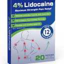 Uposiut 4% Lidocaine Patches, 20 Patches Maximum Strength Lidocaine Patches 20 Patches, for Muscle Pain Relief in The Neck, Shoulders, Back, Knees, and Anks, 12 Hour Pain Relief-012345
