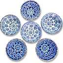 Handmade Decorative Turkish Ceramic Mini Pinch Bowls Set of 6  Small Dipping & Serving Sauce Bowls, Charcuterie Accessories, Hand-Painted Evil Eye Pattern Snack Dishes for Kitchen & Table Decor (White)