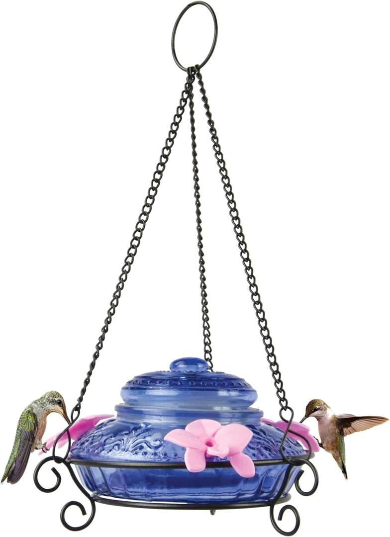 Nature's Way Bird Products ANTHF2-I Illuminated Antique Top-Fill Hummingbird Feeder, Light Blue/Pink