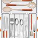 Silverware Organizer - Expandable Kitchen Drawer Organizer, BPA-Free Food-Safe Utensil Drawer Organizer with 7 Compartments, Deep Cutlery Tray for Forks, Knives, White (M(9.5-15.2"W x 12.6-19"D))