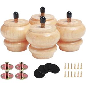 2 inch Furniture Legs Bun Feet DIY Replacement for Cabinet Sofa Ottoman TV Stand Loveseat Dresser Set of 4
