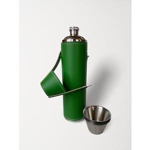 Birdie Bottle 12oz Green Flask with 4 Shot Glasses for Sharing – Stainless Steel with Waterproof Leather Case, Leakproof, Great Gift Idea, Reusable