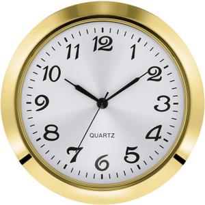 Hicarer 2-1/8 Inch (55 mm) Quartz Clock Insert, Zinc-Alloy Metal Case, Arabic Numeral, White Face (Gold)