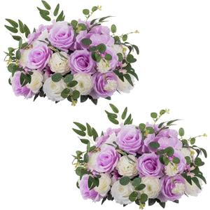 NUPTIO Flower Ball Arrangement Bouquet - 2 Pcs 17.7 inch Diam Light Purple & White Fake Flowers Roses Balls for Centerpieces Tables - Artificial Rose Arrangements Wedding Centerpiece Table Decorations