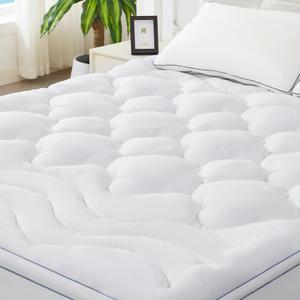 BDEUS Twin Mattress Pad, Extra Thick 1450GSM Mattress Topper, Four Leaf Clover Soft Mattress Protector Cover with 21" Deep Pocket for Back Pain Relief, 3D+7D Down Alternative Fill Overfilled, White