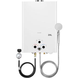 Tankless Water Heater Propane 5.26GPM 20L Outdoor Portable Gas Hot Water Heaters Instant Propane Water Heater with Digital Display Multi-Protection for Camping Trips Boat Cabins, White