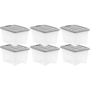 Amazon Basics Plastic Storage Containers with Secure Latching Lids, Stackable Organization Bins, Clear/Grey, 19 Quart, Set of 6