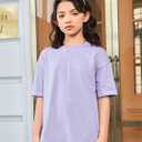 SOLY HUX Girl's Letter Graphic T Shirts Short Sleeve Cute Shirts Oversized Loose Tee Summer Tops (Purple)
