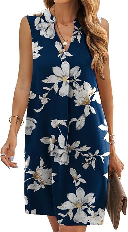 QACOHU 2025 Summer Dresses for Women Sleeveless Beach Floral Tshirt Sundress Casual Tank Dress XL