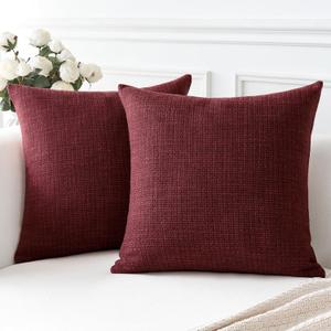 OTOSTAR Linen Throw Pillow Covers Set of 2 Decorative Square Pillowcases Cushion Covers 20x20 Inch for Home Decor Sofa Bedroom Car 50 x 50 CM Wine Red
