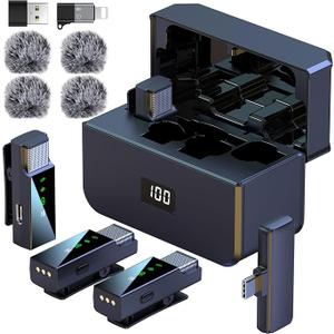 4 Wireless Lavalier Microphone for iPhone Android Phone PC, Pro Lapel Mic System with USB-C/Lightning, 48KHz 24Bit, 30H Battery, Noise Cancelling, Reverb for Video Recording Podcast Stream Vlog