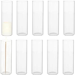 10 Pcs Hurricane Glass Candle Holders, 2.6 x 7.9 in Clear Open Ended Cylinder Candle Holder Sleeve, Versatile Glass Vase for Taper Candles, Weddings, Parties & Home Table Centerpiece Decor