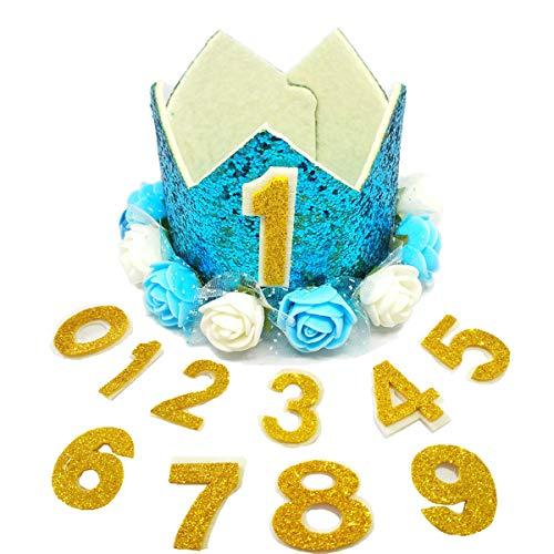 PET SHOW Blue Crown Dog Birthday Hat for Boys Male Pets Cat Headband With Figures 0-9 Charms and Glue Party Accessories Pack of 1