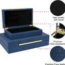 Navy Blue Shagreen box Set of 2 Faux Leather Decorative Boxes,Large Nesting Storage Decorative Boxes with Lids for Modern Home Decor Stacking Jewelry Box Organizer