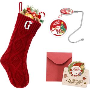 Ulico Christmas Stockings with Initials, 18 Large Embroidered Monogram Knit Christmas Stocking,Xmas Stocking for Kids, Holiday and Family Stocking for Fireplace or Party Decoration Red Letter G
