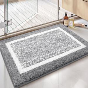 Color&Geometry Simple and Stylish Bath Mats for Bathroom Non Slip, 16"x24" Small Gray Bathroom Rugs, Absorbent, Soft, Washable, Microfiber Bath Rug Shower Mat Outside Shower (Light Grey White)