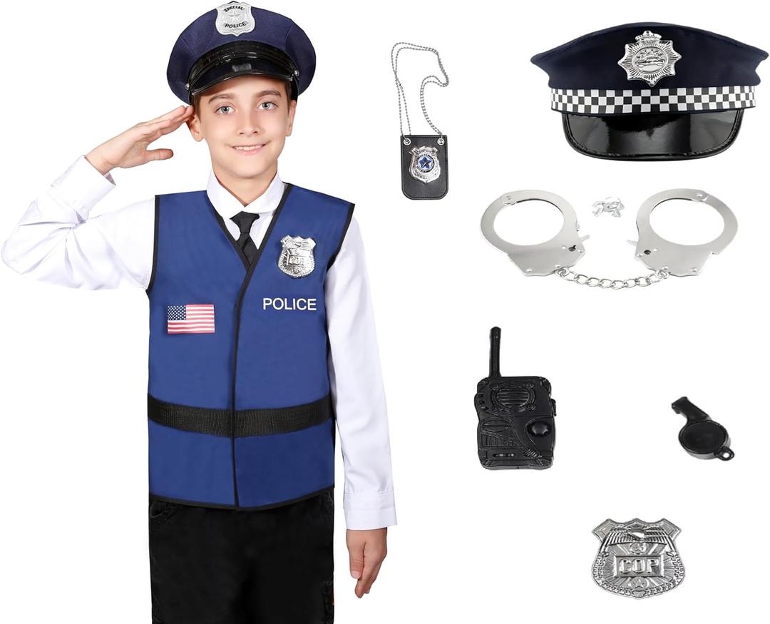 Matissa & Dad American Children's Police Officer Role Play Costume and accessory Set Kids Boys Girls (Small)