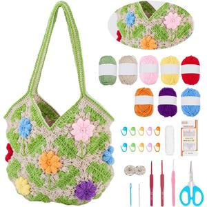 FREEBLOSS Flower Crochet Bag Kit for Beginners Crochet Tote Bag Kit with Video Tutorial Handmade Crocheting Handbag Making Supplies for Knitting Lovers
