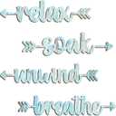 Pigort 4 Pcs Bathroom Wall Decor Wooden Soak Relax Unwind Breathe Plaque Wall Arts Decorations Cutout Farmhouse Sign for Toilet Dressing Room Laundry Room (Tin)