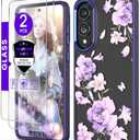 DagoRoo for Samsung Galaxy S25 Edge Case+Tempered Glass Screen Protector, Military Grade Protective Slim Soft TPU Hard PC,Girls Women Crystal Clear Flower Pattern Case Cover for S25 Edge-Deep Purple