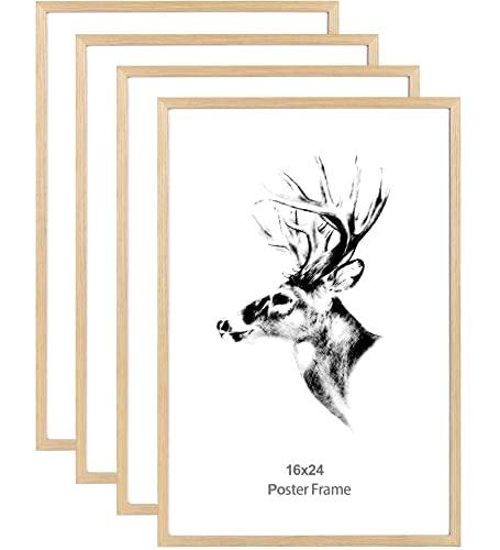 Yaetm 16"x24 Picture Frames, Natural Solid Oak Wood Frame 16 x 24 inch, Ideal for Wall Gallery and Poster, Wall Mount (4 Pack, Oak)