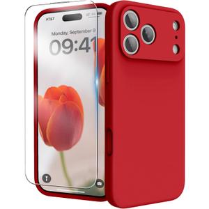 for iPhone 17 Pro Max Case, Liquid Silicone Cover with Camera Protection Anti-Scratch Soft Microfiber Lining Shockproof Protective Phone Case for iPhone 17 Pro Max 6.9", Red