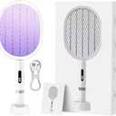 Electric Fly Swatter Racket, Upgraded 4000V Detachable Electric Bug Zapper with Dual Modes, Mosquito Zapper Racket with Type-C Rechargeable Base, Fly Killer for Indoor Outdoor, 1 Pack