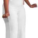 HBQ Women's Summer 2 Piece Outfits Casual Tracksuit Short Sleeve Button Down Crop Top Wide Leg Long Pant Lounge Sets (White, M)
