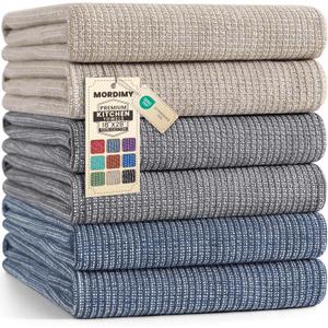 Mordimy Premium Kitchen Towels 6 Pack (18 x 28 Inches, Multicolor), Large Cotton Kitchen Hand Towel, Flat & Terry Dish Towels for Drying Dishes, Super Absorbent Tea Dishtowels Set with Hanging Loop