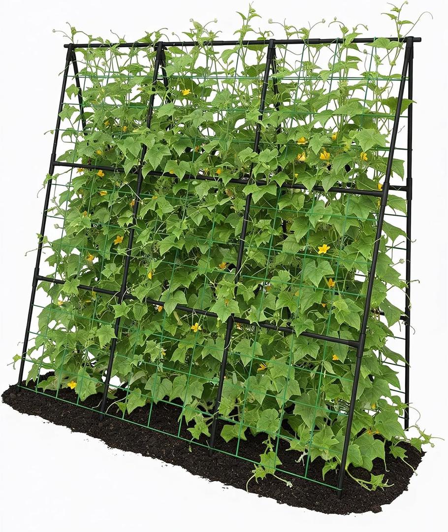 Cucumber Trellis - 49.4"*49.4" Metal Garden Trellis for Climbing Plants, Garden Trellis with Plastic-Coated Steel Pipe, A Frame Trellis for Cucumbers, Peas, Morning Glories(Black), 50"*32"*50"