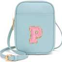 Viverte Toddler Purse Initial Crossbody Bags for Girls 3 Pockets PU Leather Cross Body Bag Crossbody Purse Handbag Personalized Preppy Teen Girl Gifts Trendy Stuff (Icing Blue P)