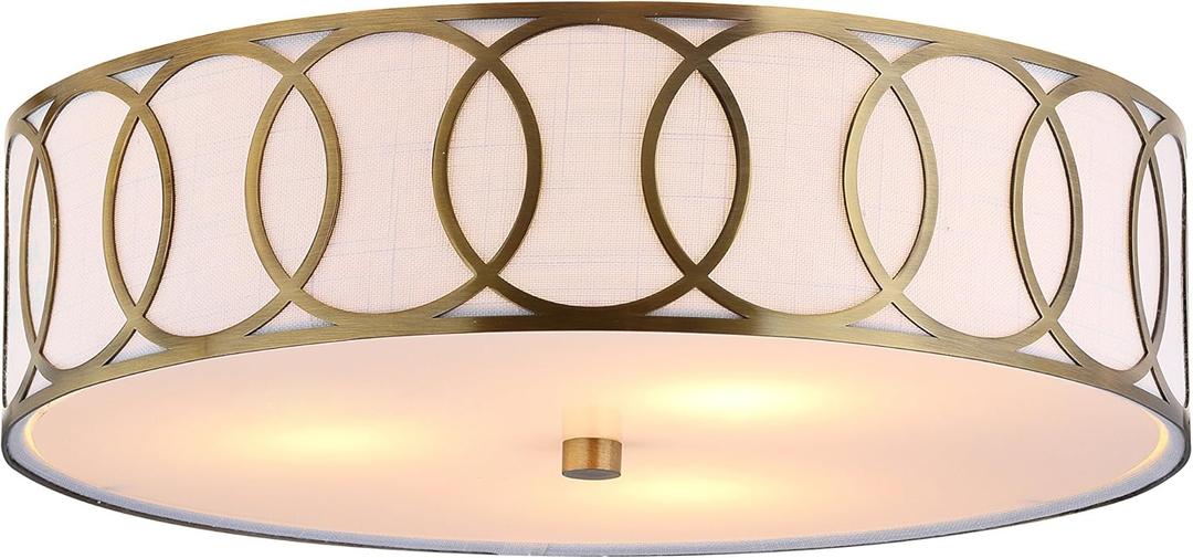 JONATHAN Y JYL3503A Aubrey 3-Light 15.5" Metal LED Flush Mount Contemporary,Transitional Dimmable, 2700K Cozy Warm Light, for Kitchen,Hallway,Bathroom,Stairwell, Brass Gold
