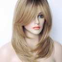 Beth Dutton Medium Length Layered Wig with Bangs - Synthetic Strawberry Blonde Wig for White Women (Sandy Blonde)