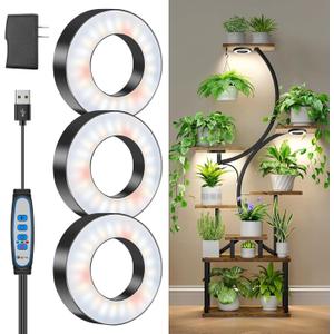 Wiaxulay Grow Lights for Indoor Plants, 144 LEDs Full Spectrum LED Plant Grow Light, 5V/3A Under Cabinet Grow Lamp with Auto Timer 6/12/16 Hrs, 3 Lighting Mode, 5 Brightness Levels, Tri Head (3.5in)