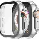 Misxi 2 Pack Hard PC Case with Tempered Glass Screen Protector Compatible with 49mm Apple Watch Ultra 3 (2025) / Ultra 2 / Ultra, Scratch Resistant Full Coverage Cover for iWatch, 1 Silver + 1 Transparent