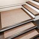 Non Slip Stair Runners for Wooden Steps, Square Rubber Backing Carpet Stair Treads for Wood Cover Indoor, Thicken Linen No Residue Rug Covers for Staircase 30x30 inch(Beige, 30" x 30")