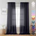 Lecloud Sheer Curtain Panels Set 96" Inches Long, Solid Voile Light Filtering Airy Curtains Window Treatment Drapes for Living Room, 2 Panels Elegant Bedroom Sheer Curtains, Black, 40" Wx96 L