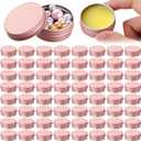 Patelai 64 Pieces Lip Balm Tin Containers Screw Top Round Tin Cans Aluminum Jar with Screw Lid, Empty Bottle Travel Cosmetic Sample Container for DIY(1 oz,Rose Gold)