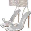 MissHeel Rhinestone Lace Up Heels with Diamante Bow 9