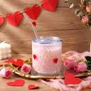 Patelai 1 Pcs Valentine's Day Red Heart Icon Juice Glasses Cups with Lids and Straws 15oz Drinking Iced Coffee Glass Cups Cute Tumbler for Valentine's Day Gifts Engagement Anniversaries Romantic Gifts